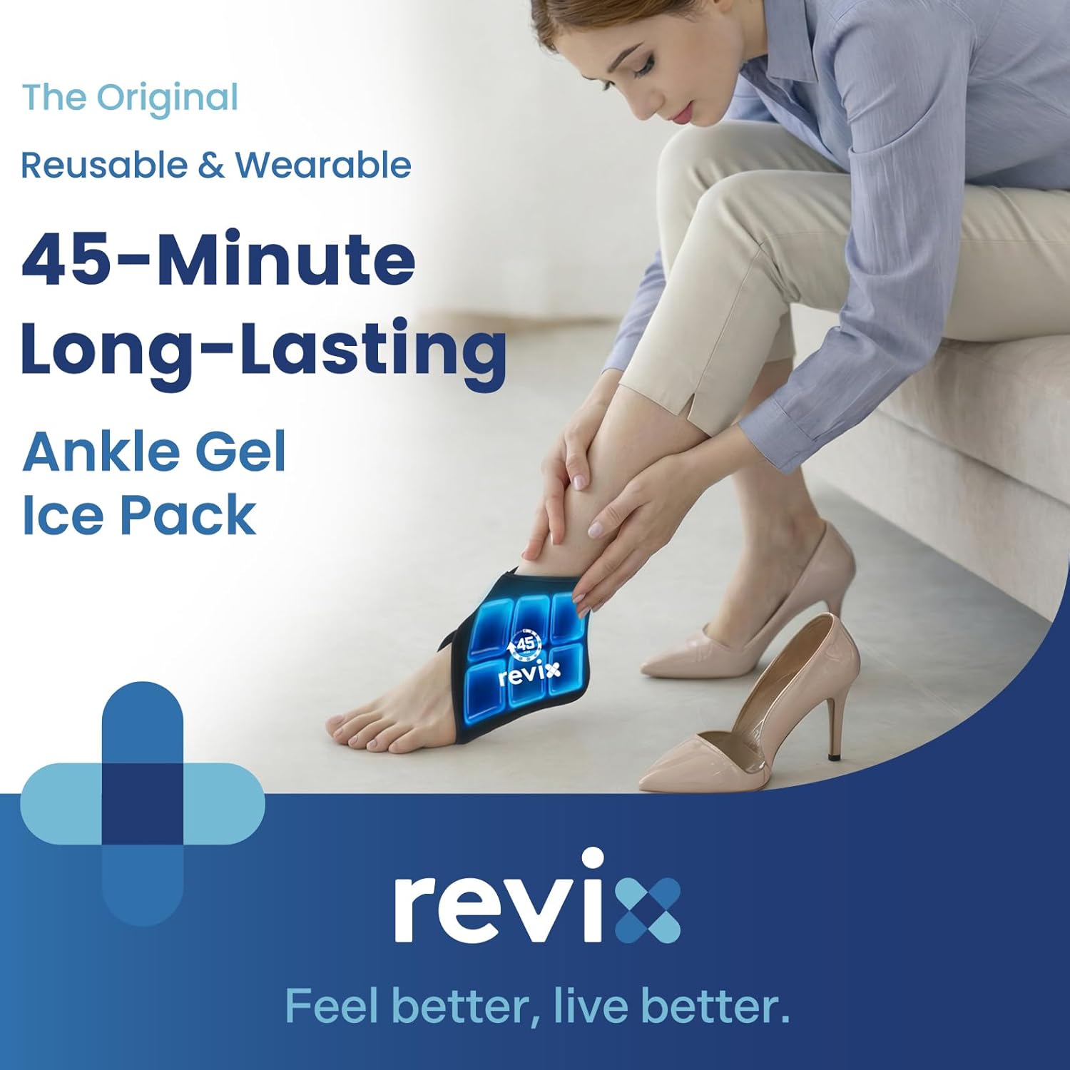 REVIX Ankle Ice Pack Wrap for Plantar Fasciitis with 45-Min Long Lasting Cold, Reusable Foot Ice Pack with Ice Grid Design, Cold Compress Therapy for Achilles Tendonitis, Swelling & Sprained Ankle