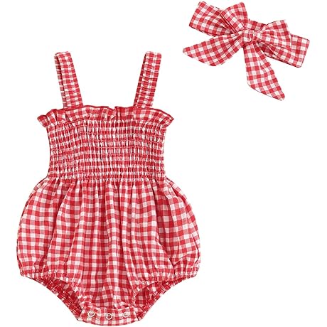 Baby Girl Red Summer Romper and Headband Set