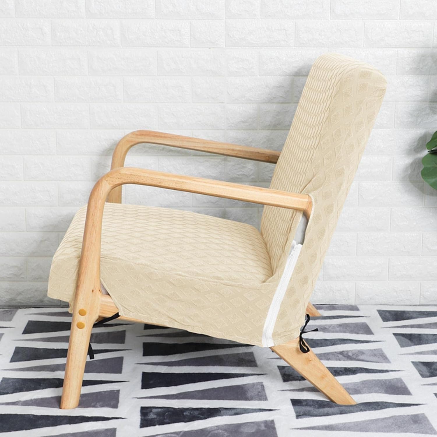Wood Arm Chair Cover Elastic Chair Cover Stylish Widely Usage Washable Made of Polyester Spandex Jacquard Fabric Durable (Beige)