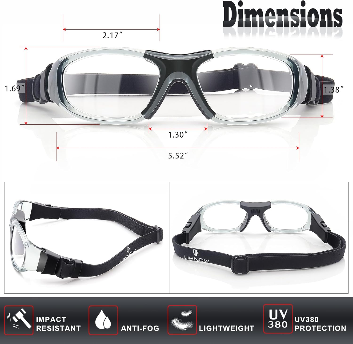 UKNOW Sports Goggles, Anti Fog Protective Eyewear, UV Protection Sports Glasses for Basketball, Racquetball, Pickleball - Image 5