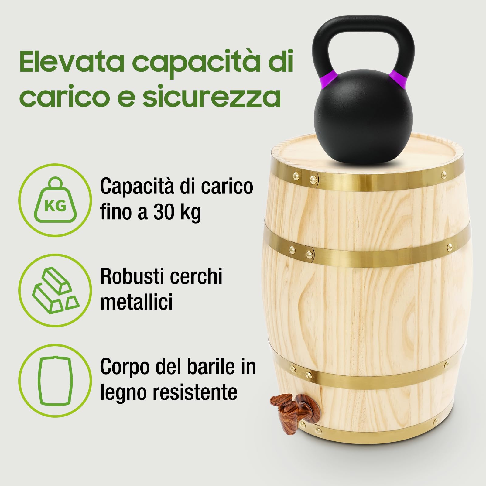 Botte di legno da 10 l con rubinetto, botte da whisky verticale per vino, whisky, rum, barile decorativo per bar