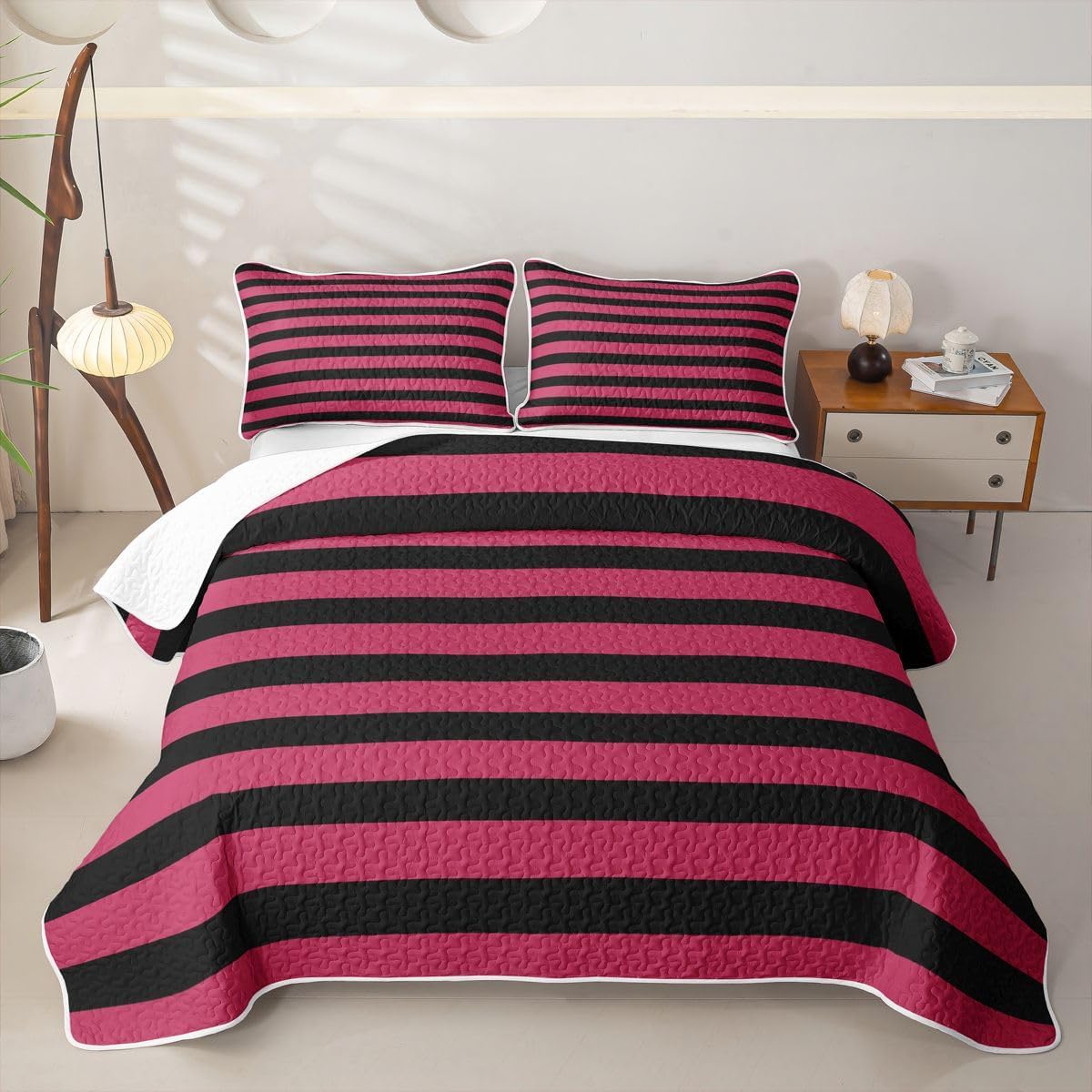 Erosebridal Neon Abstract Stripes Quilt Colorful Striped Quilt Set Queen Size for Kids Boys Girls | Rainbow Modern Striped Coverlet Simple Tilted Lines Quilted Bedspread Bedroom Decor