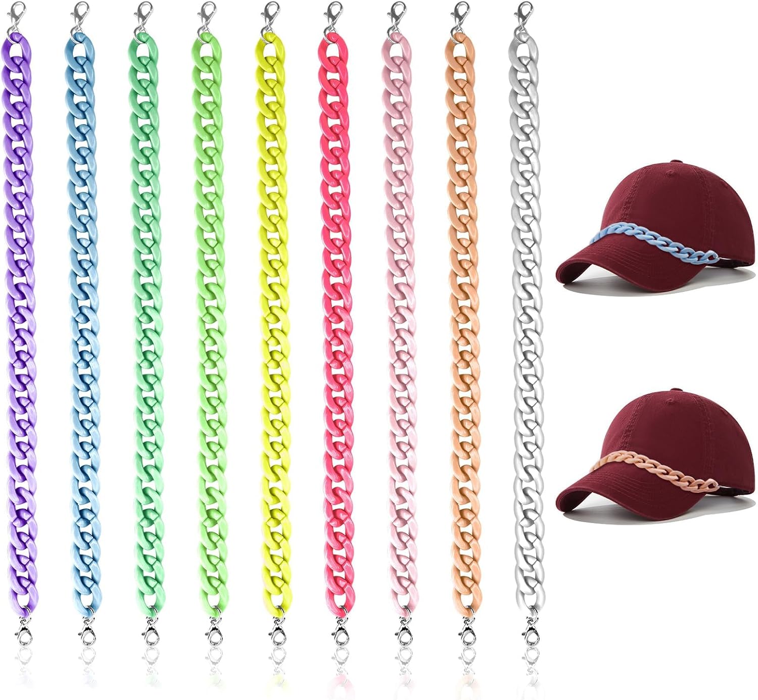 9/12 Pack Trucker Hat Chains for Women, Colorful Plastic DIY Charm Set for Baseball Caps, Unisex Decorative Accessories