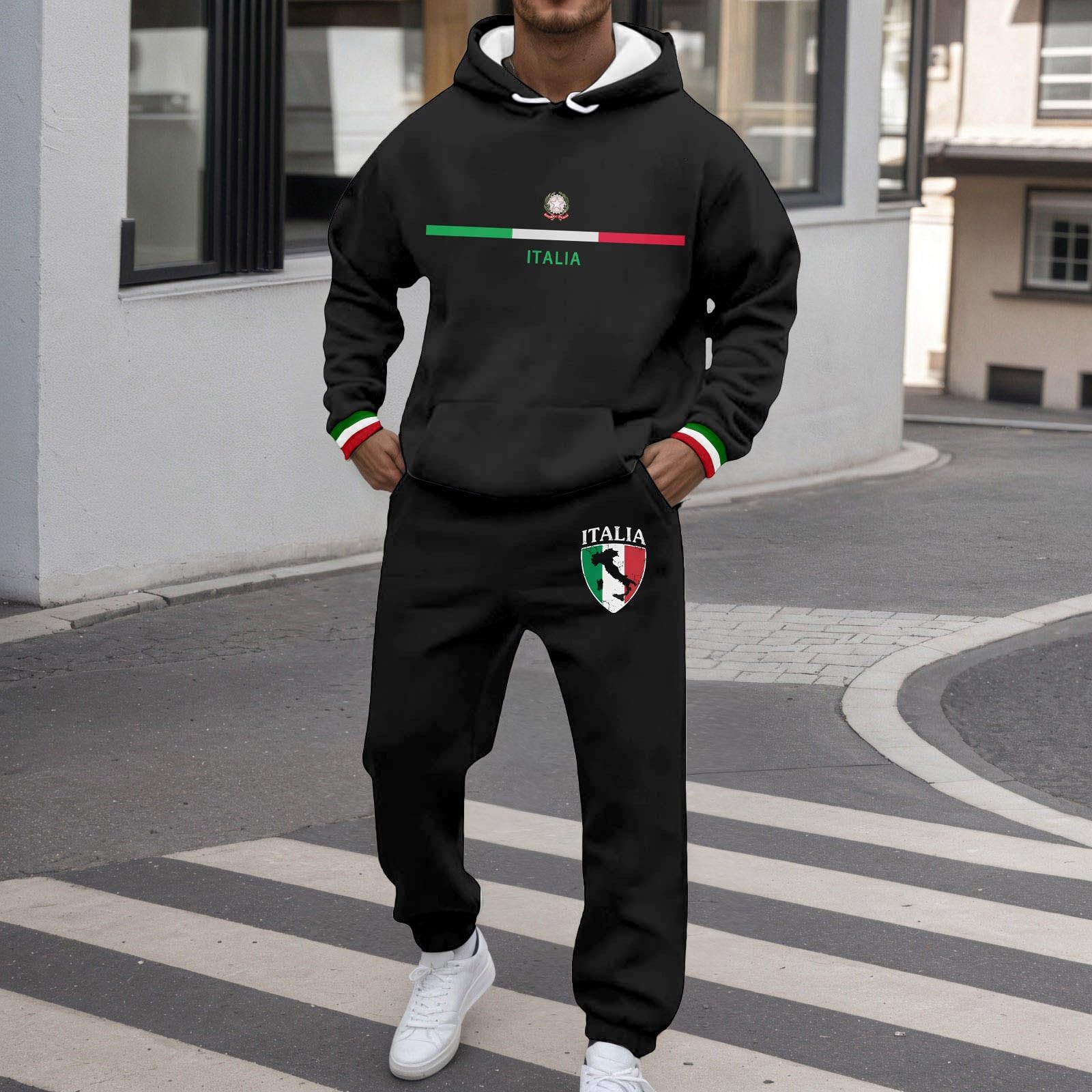 Jogginganzug Herren Trainingsanzug mit Italien Aufdruck Sportanzug Tricolor Italienische Hoodie und Atmungsaktiv Jogginghose Baggy Tracksuit Y2k Hip Hop Streetwear Activewear