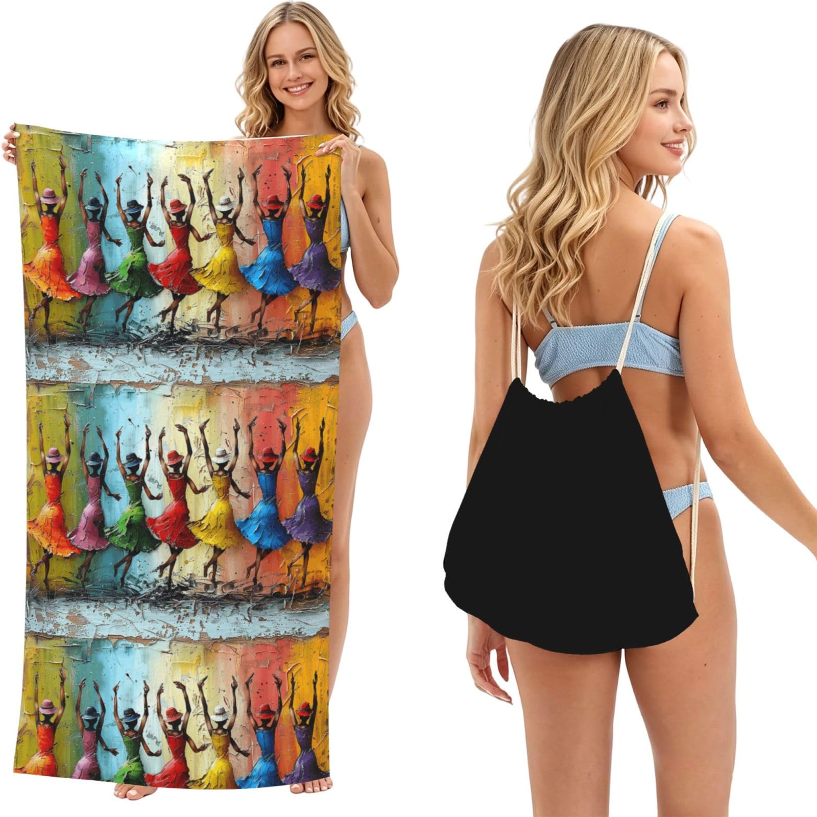 SKGOHLH Dancing silhouette 2in1 Packable Beach Towel Bag Women