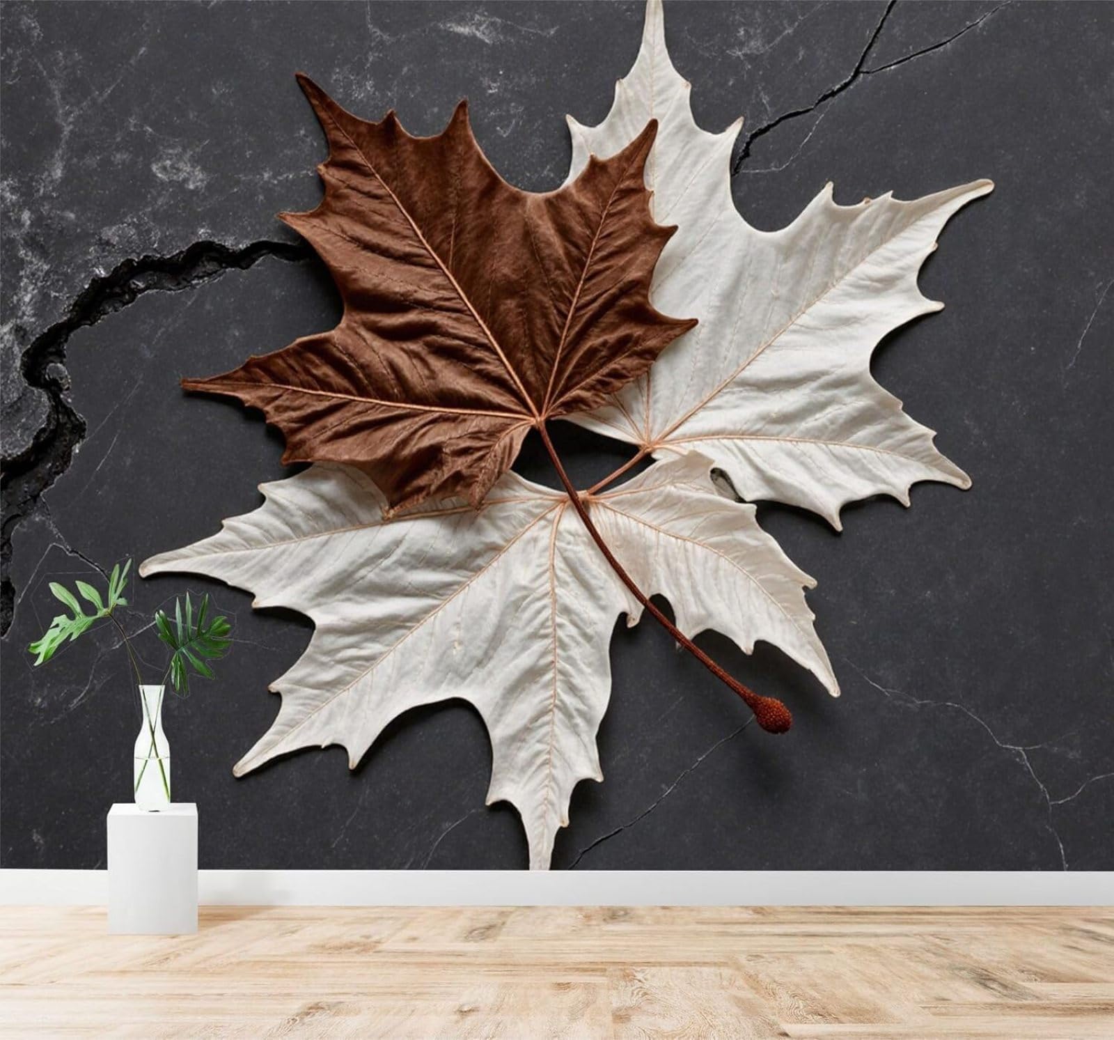 XLMING Abstract Black Marble Effect Texture Leaves 3D Wallpaper Silky Texture Home Study Office Grey Dining Room Sofa Bedroom Living Room TV Backdrop-250cm×170cm