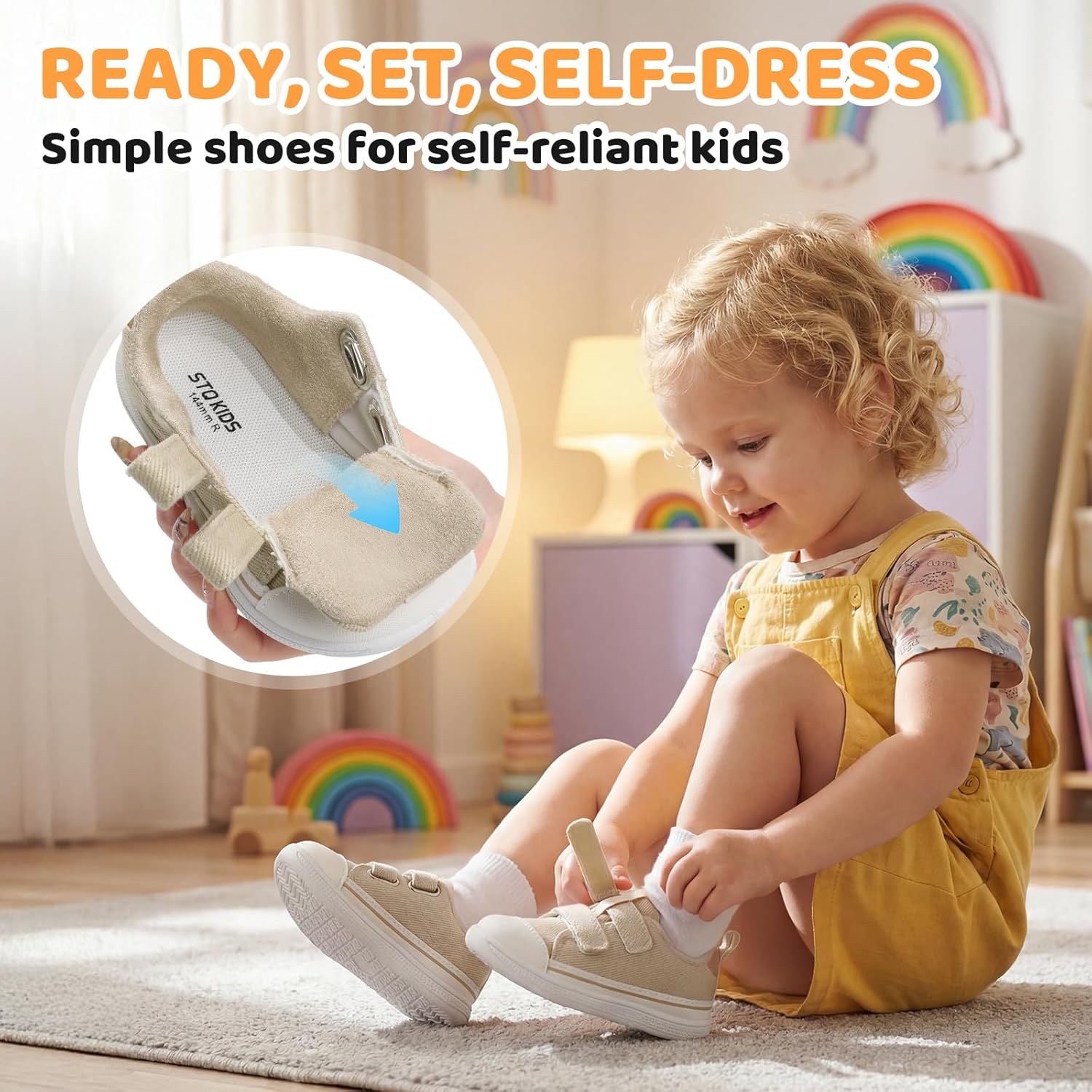 STQ Toddler Wide Toe Box Shoe Girl Boy Barefoot Hook and Loops Non-Slip Walking Baby Sneakers - Image 7