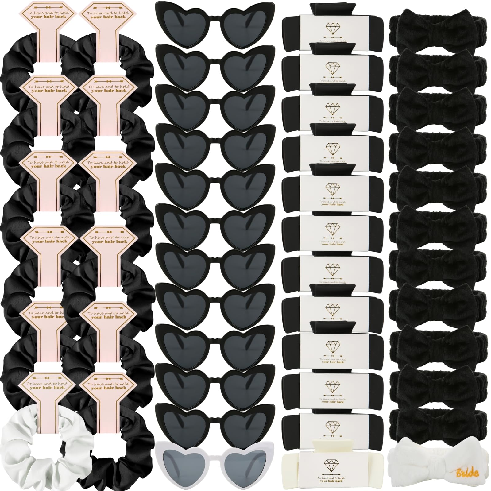 Loanzeg Bridesmaid Scrunchies Proposal Hair claws clips Set of 12 Bridal Shower heart sunglasses Gifts for Wedding Bachelorette Party Favors (48pcs