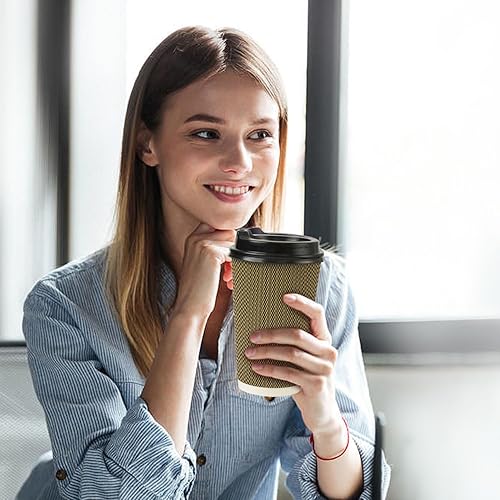 Miniatura 6 de Tazas de café desechables con tapas, paquete de 50, tazas de café de papel de pared onduladas aisladas de 16 onzas, tazas de café helado para
