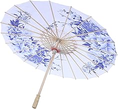 Aramox Parapluie, Parapluie de Danse Classique Chinoise Coupe-Vent Fait à la Main pour Femmes (Chinoiserie Bleue)