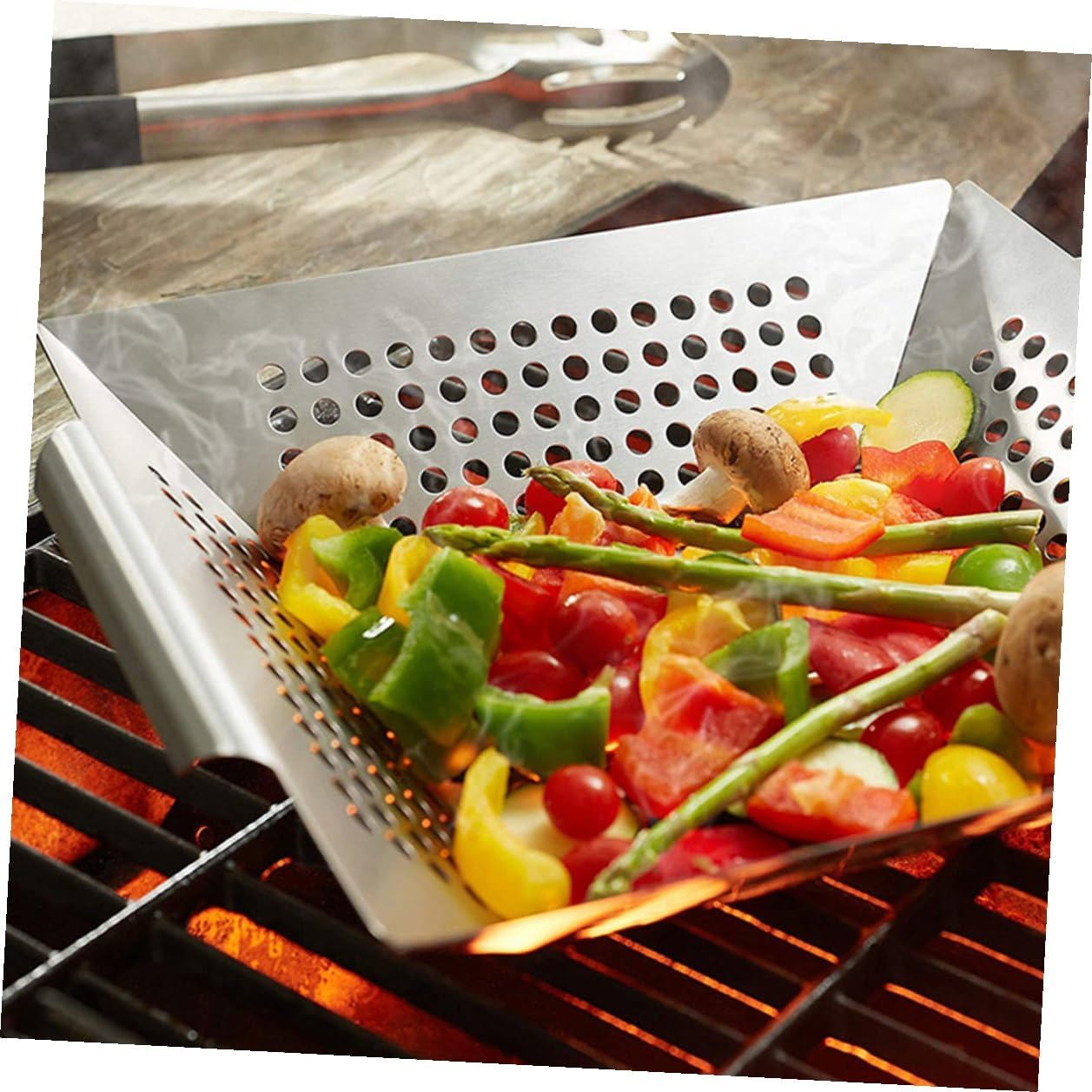 Stainless Steel Bbq Grill Baskets Set, 8" and 12" Vegetable Grilling Baskets for Outdoor Barbecue, Multipurpose Portable Bbq Storage Accessories for Grilling Vegetables and Meat