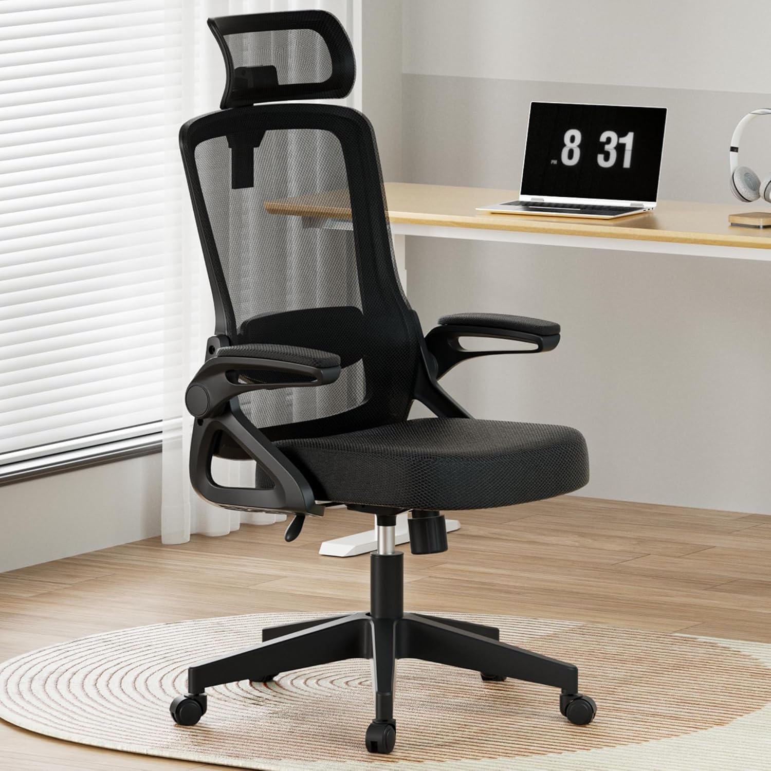 Bürostuhl Ergonomisch, Schreibtischstuhl mit Fußstütze, 90-120° Verstellbare Rückenlehne, Office Chair Lendenwirbelstütze, 4D PUArmlehnen, Stabile Metallbeine, Extra Breites Kissen Büro Gaming Stuhl