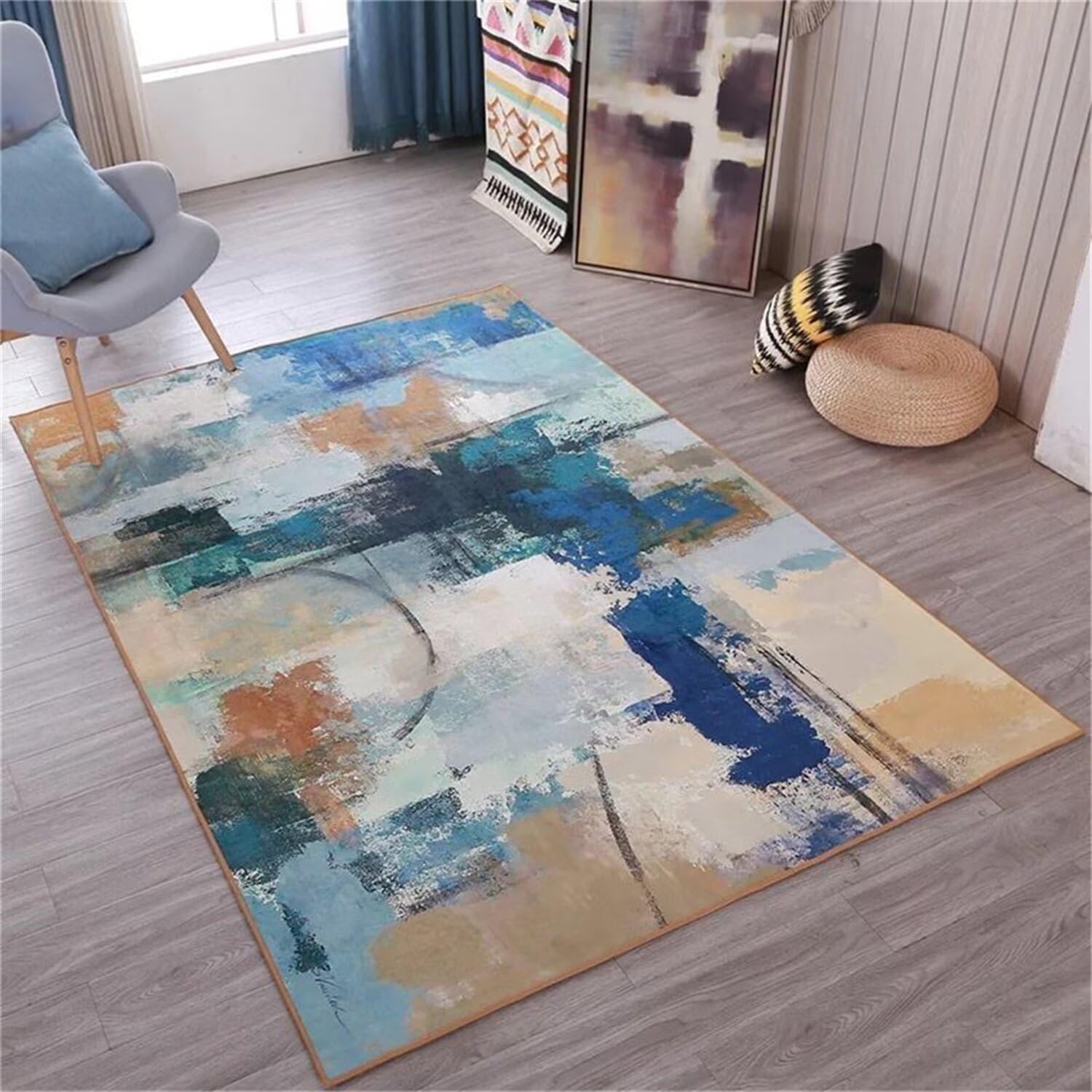Tapis de chevet bleu anti-glisse fini les chutes sur le parquet