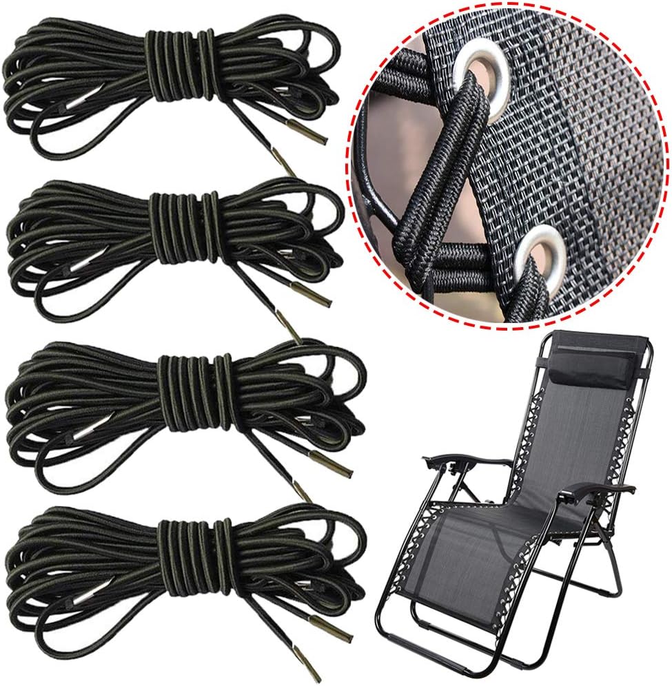 Senma Electronics Universal Replacement Cords Laces Recliner Replacement Elastic Cord for Zero Gravity Chair, Garden Sun Recliners, Lounge Chair and Bungee Chair, 4 Pack, Black