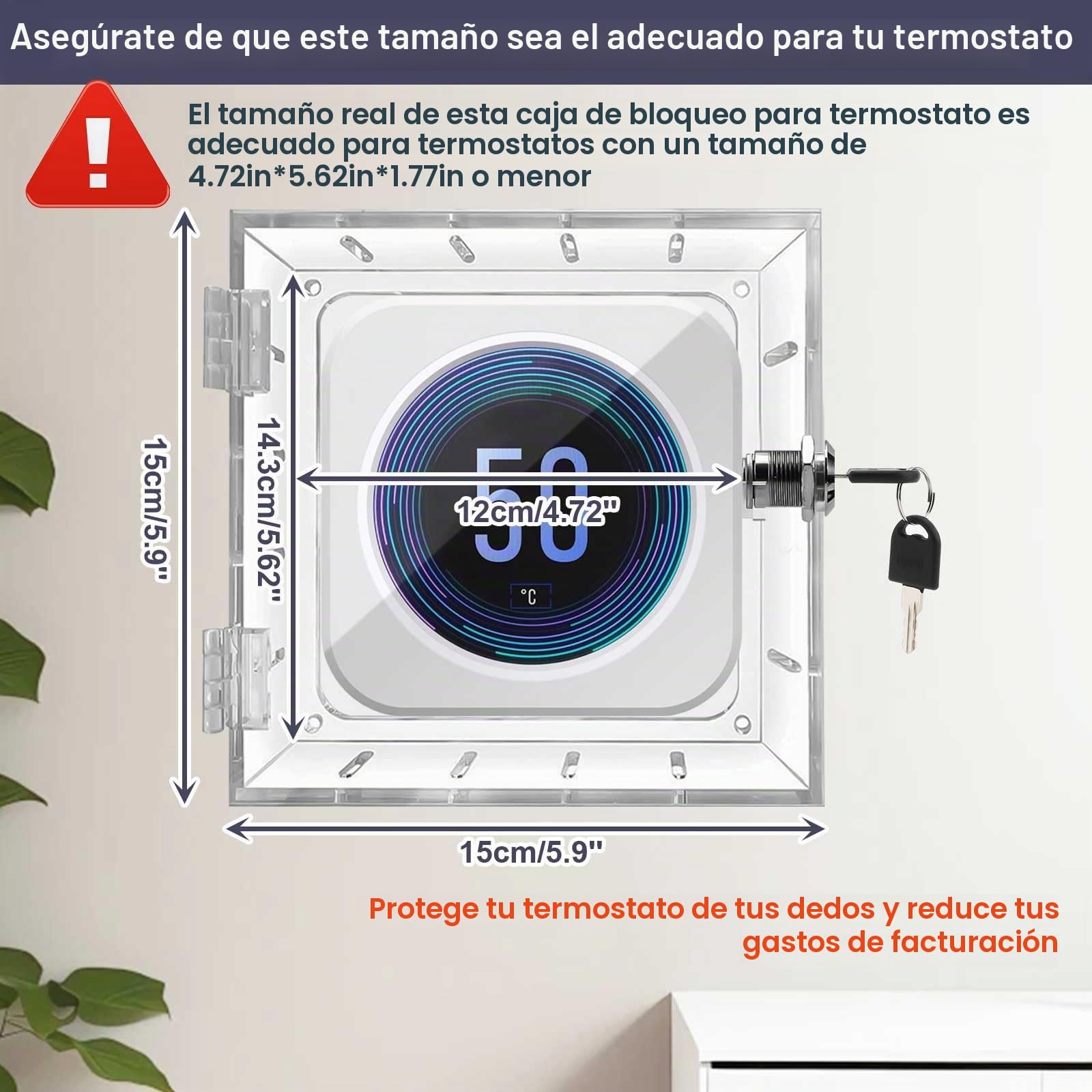 Caja protectora de termo acrílico montada en la pared con 4 tornillos y pernos, cubierta protectora transparente para termostato para restaurantes, escuela,
