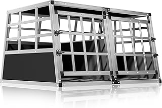 CADOCA® Cage de Transport XL pour Animaux Aluminium MDF 2 Portes Noir Caisse Chien boîte Box de Transport Voiture