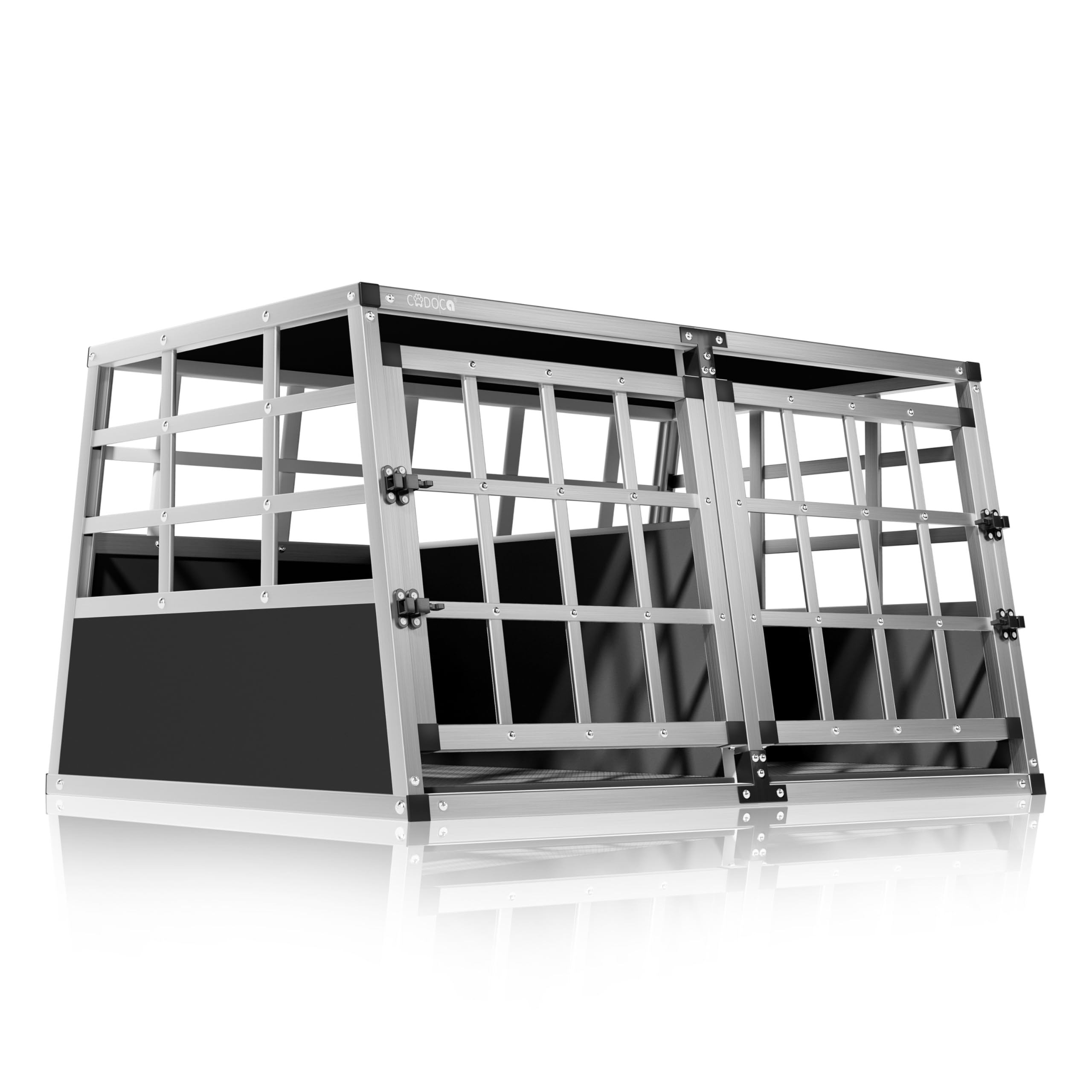 CADOCA® Cage de Transport XL pour Animaux Aluminium MDF 2 Portes Noir Caisse Chien boîte Box de Transport Voiture