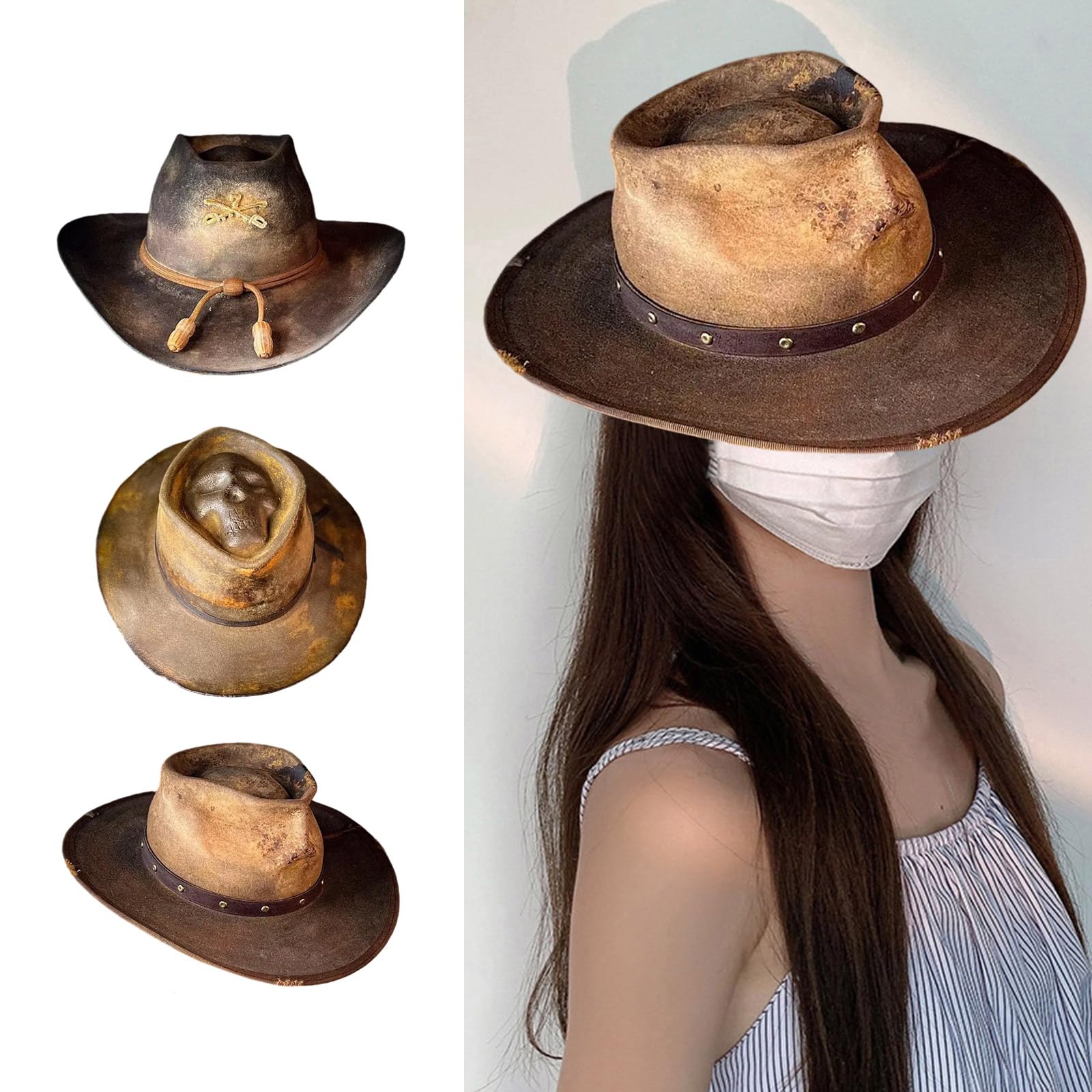 Fcnjsao Vintage Wool Fedoras Hat Classical and Distressed Designs for Men and Women for Theme Parties and Daily