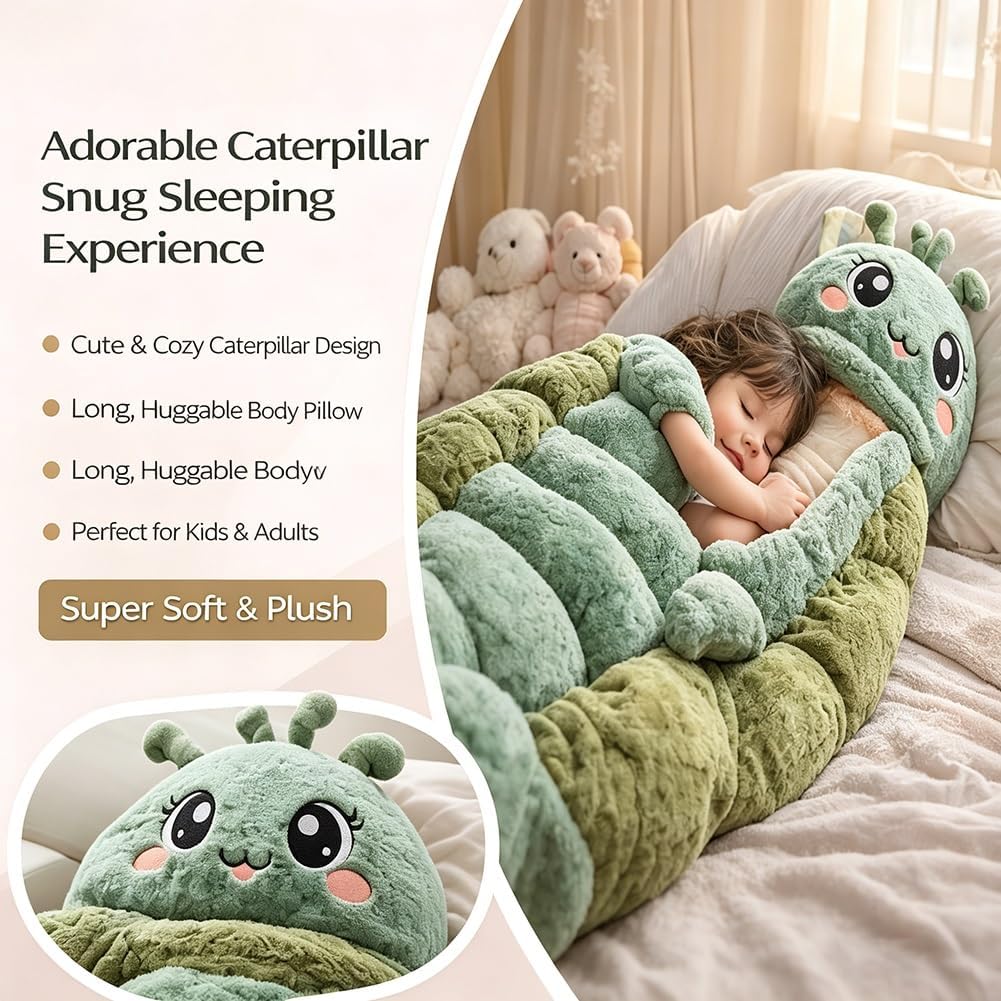 Hugging Caterpillar Sleeping Bags Plush Cocoon Full Body Lounger for Adults Indoor Nap Pod Cozy Reading Nest Soft Pull Cord Plush Comfort Breathable Portable Lightweight Home Office Rest Sleeping Bag