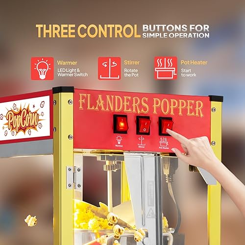 Miniatura 4 de ROVSUN Máquina de palomitas de maíz con carrito, ruedas y hervidor de 8 onzas para hasta 32 tazas con certificación ETL, máquina de palomitas de