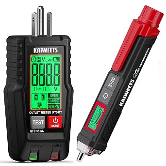 KAIWEETS HT100s Voltage Tester/Non-Contact Voltage Tester and KAIWEETS KT301T GFCI Outlet Tester with LCD Display