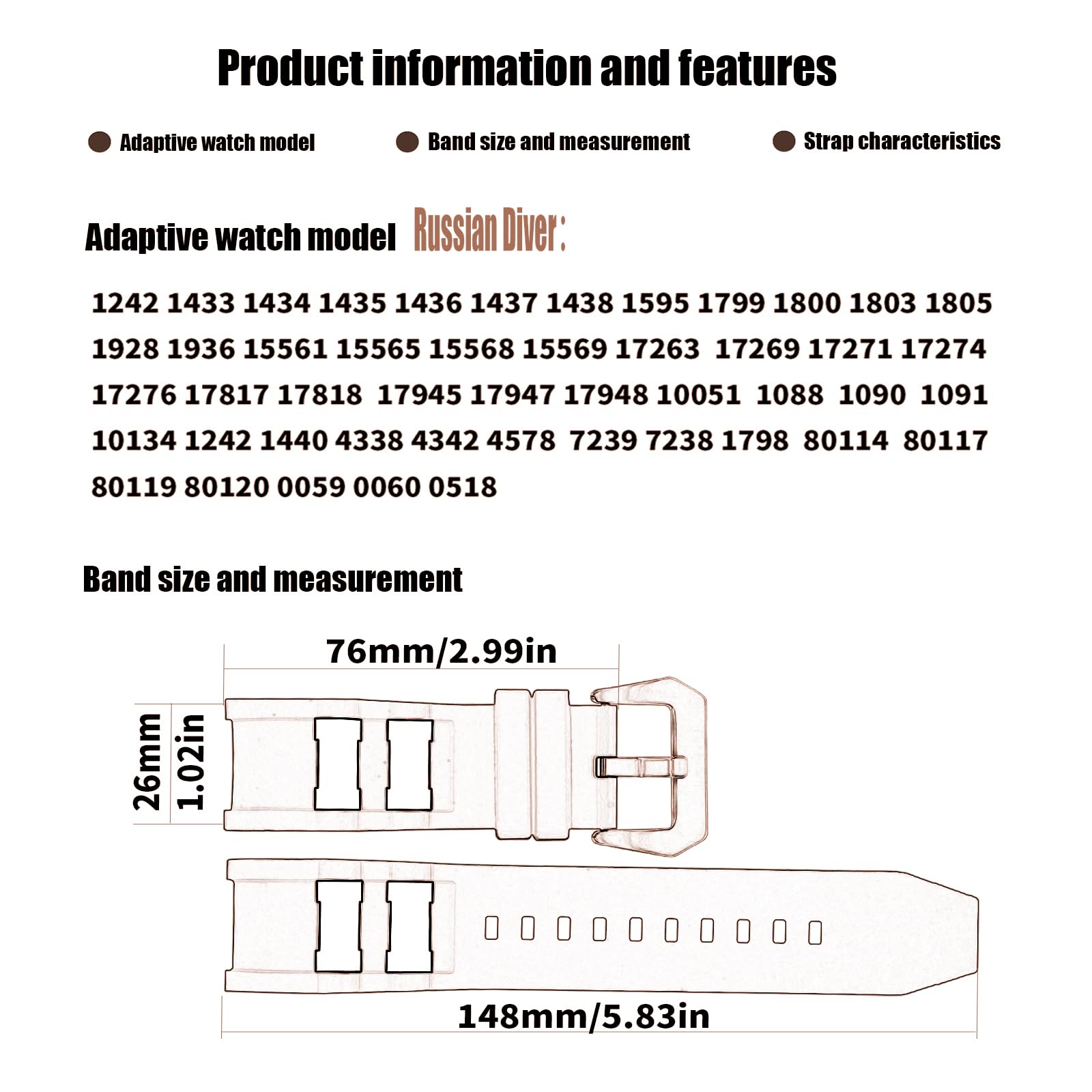XIW Compatible for Invicta Russian Diver 1242 1433 1434 1435 1436 1437 1438 1595 1799 1800 1803 1805 1928 1936 26mm Rubber Watch Band Replacement for men Silicone Wirstband Strap women Bracelet (Black Band Silver Buckle)