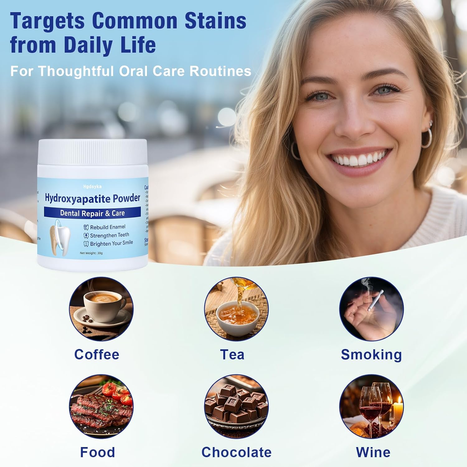 Microcrystalline Hydroxyapatite Tooth Powder, MCHA Powder for Daily Dental Care, Supports Enamel Care & Gentle Whitening, Fine Toothpaste Additive for Teeth Brushing 30g