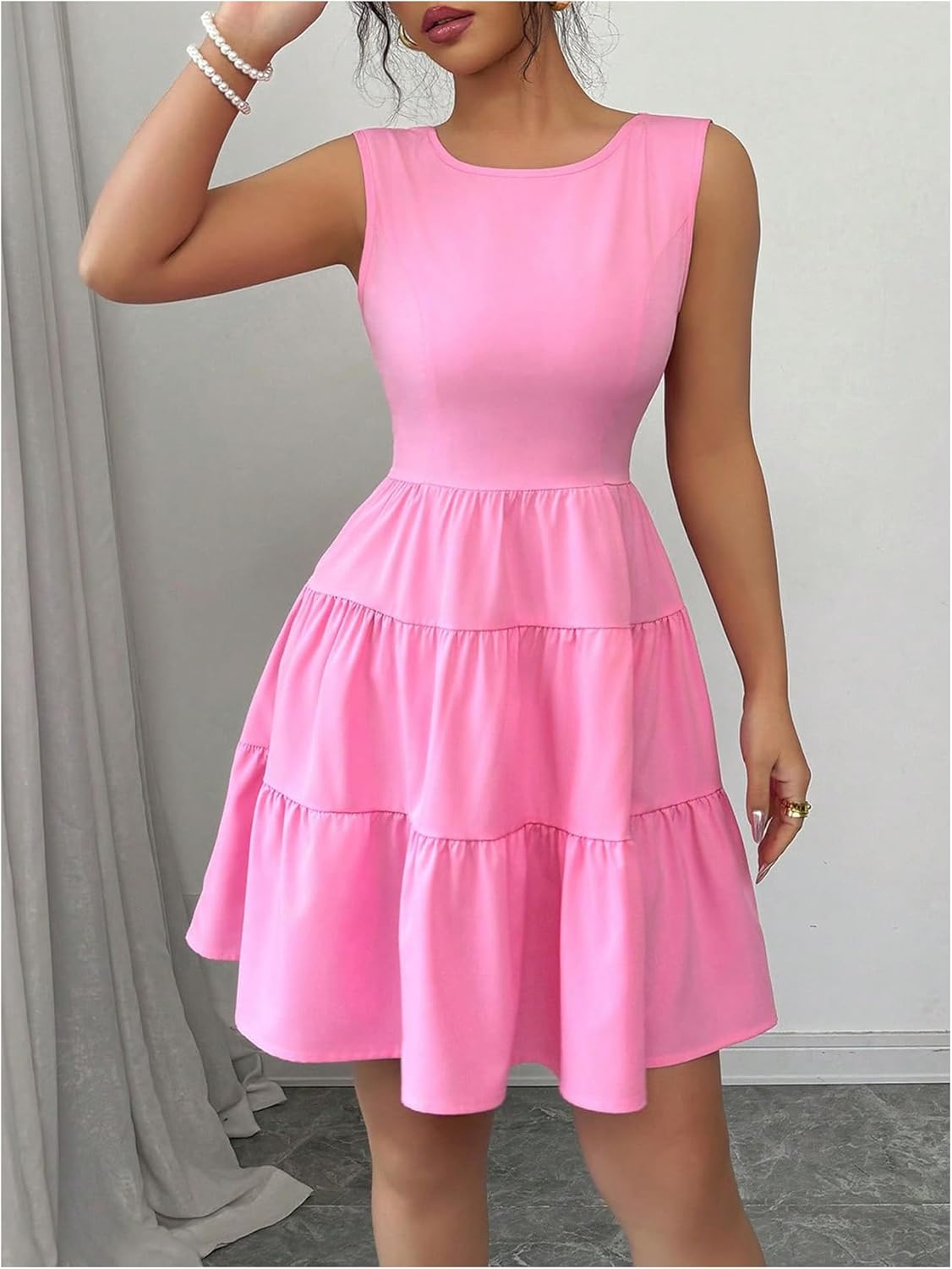 Floerns Women's Cute Backless Bowknot Dress Sleeveless Tiered Flowy Short Dresses - Image 3