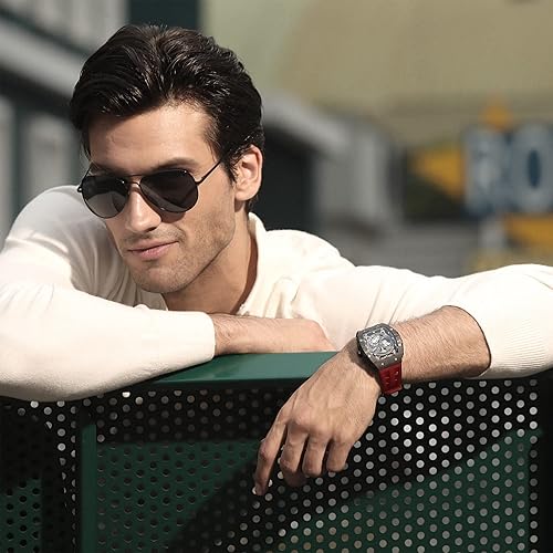 Miniatura 2 de Relojes para hombres Reloj analógico mecánico automático para hombre, reloj de pulsera de esqueleto Tonneau, réplica de reloj, esfera grande, reloj