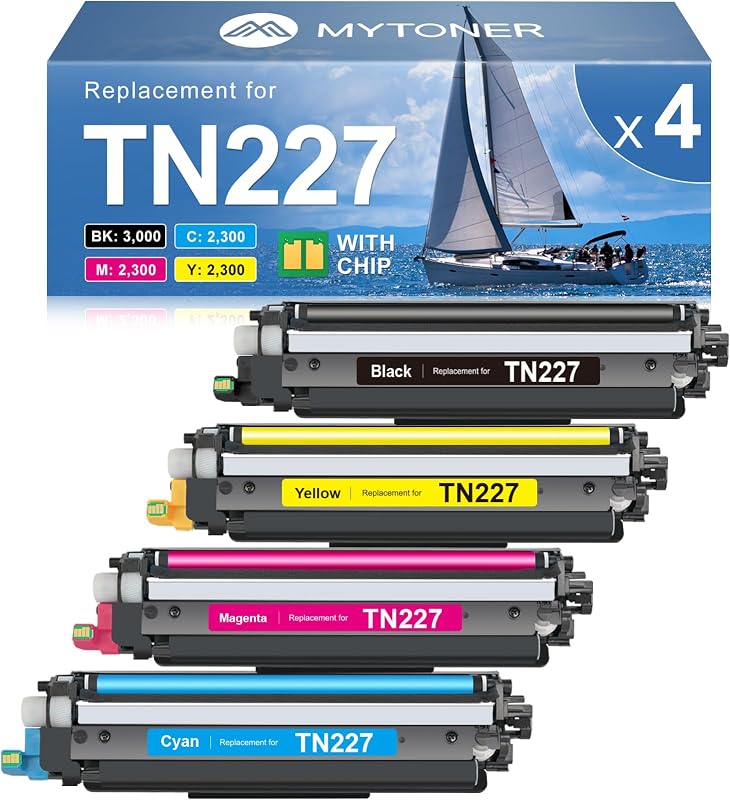 MYTONER TN227 High Yield Toner Cartridge 4 Pack TN-227BK/C/M/Y TN-227 TN223 | Compatible for Brother TN 227 TN 223 TN-223BK/C/M/Y for HL-L3210CW MFC-L3770CDW MFC-L3750CDW MFC-L3710CW HL-L3270CDW Printer