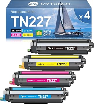 MYTONER TN227 High Yield Toner Cartridge 4 Pack Compatible Replacement for Brother TN227 TN-227 TN227BK TN223 for HL-L3210CW MFC-L3750CDW MFC-L3710CW HL-L3270CDW TN-227BK/C/M/Y High Yield, 4Pack