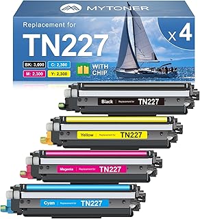 MYTONER TN227 High Yield Toner Cartridge 4 Pack Compatible Replacement for Brother TN227 TN-227 TN227BK TN223 for HL-L3210CW MFC-L3750CDW MFC-L3710CW HL-L3270CDW (TN-227BK/C/M/Y High Yield, 4Pack)