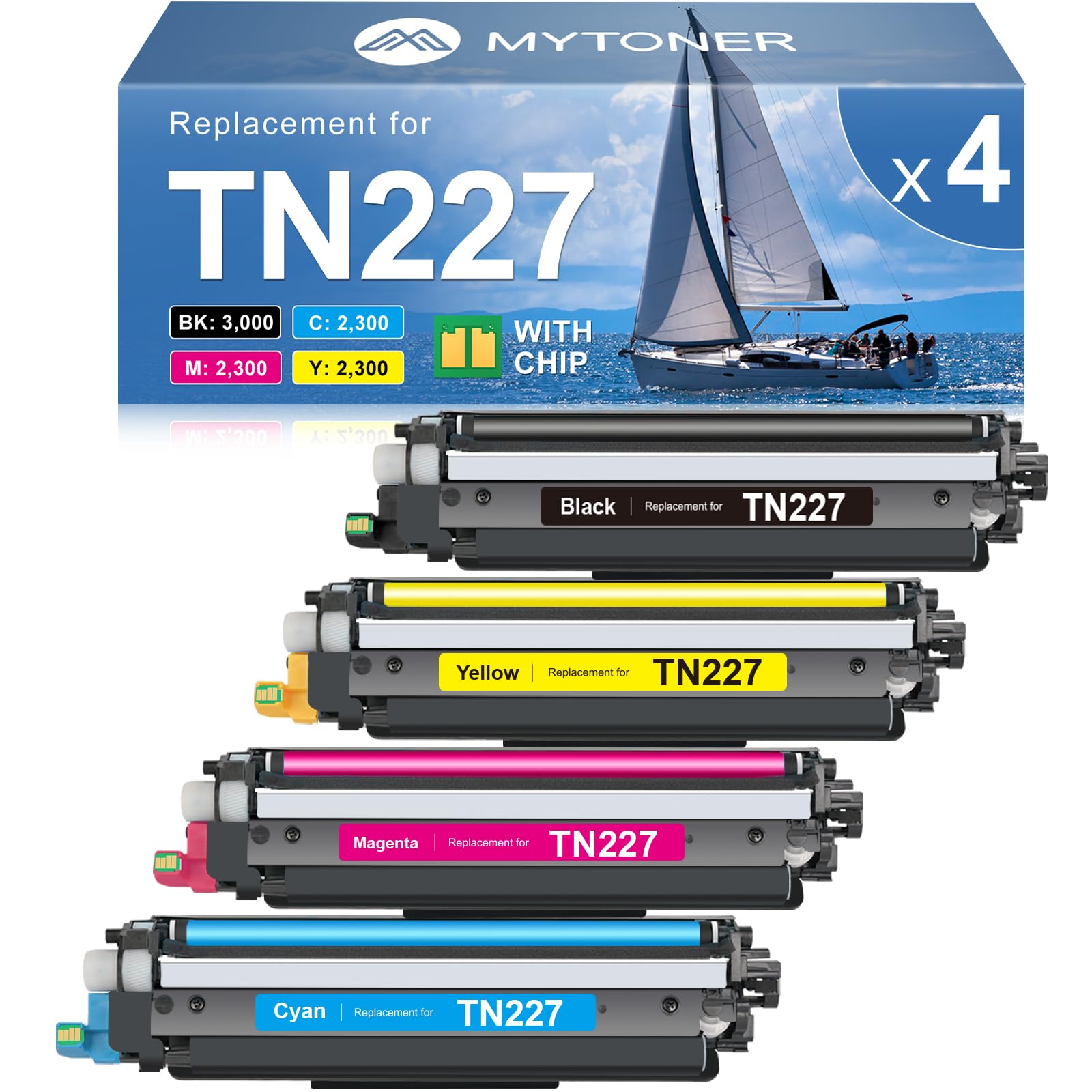 Amazon.com: MYTONER TN227 High Yield Toner Cartridge 4 Pack