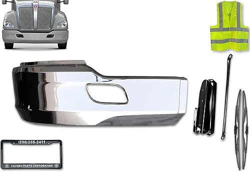 Miniatura 1 de Kozak - Parachoques de acero cromado para extensión del lado derecho del pasajero (RH) con agujero para luz antiniebla y soportes para Kenworth T680