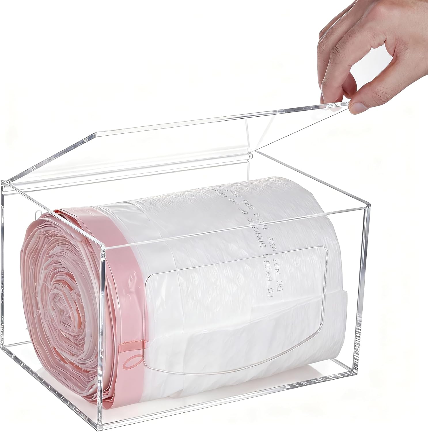Acrylic Trash Bag Storage Dispenser with Lid, Garbage Bag Dispenser Roll Holder Under Sink, Wall Mounted 13 Gallon Trash Bag Holder Dispenser Organizer Under Sink for Kitchen Cabinet, Clear