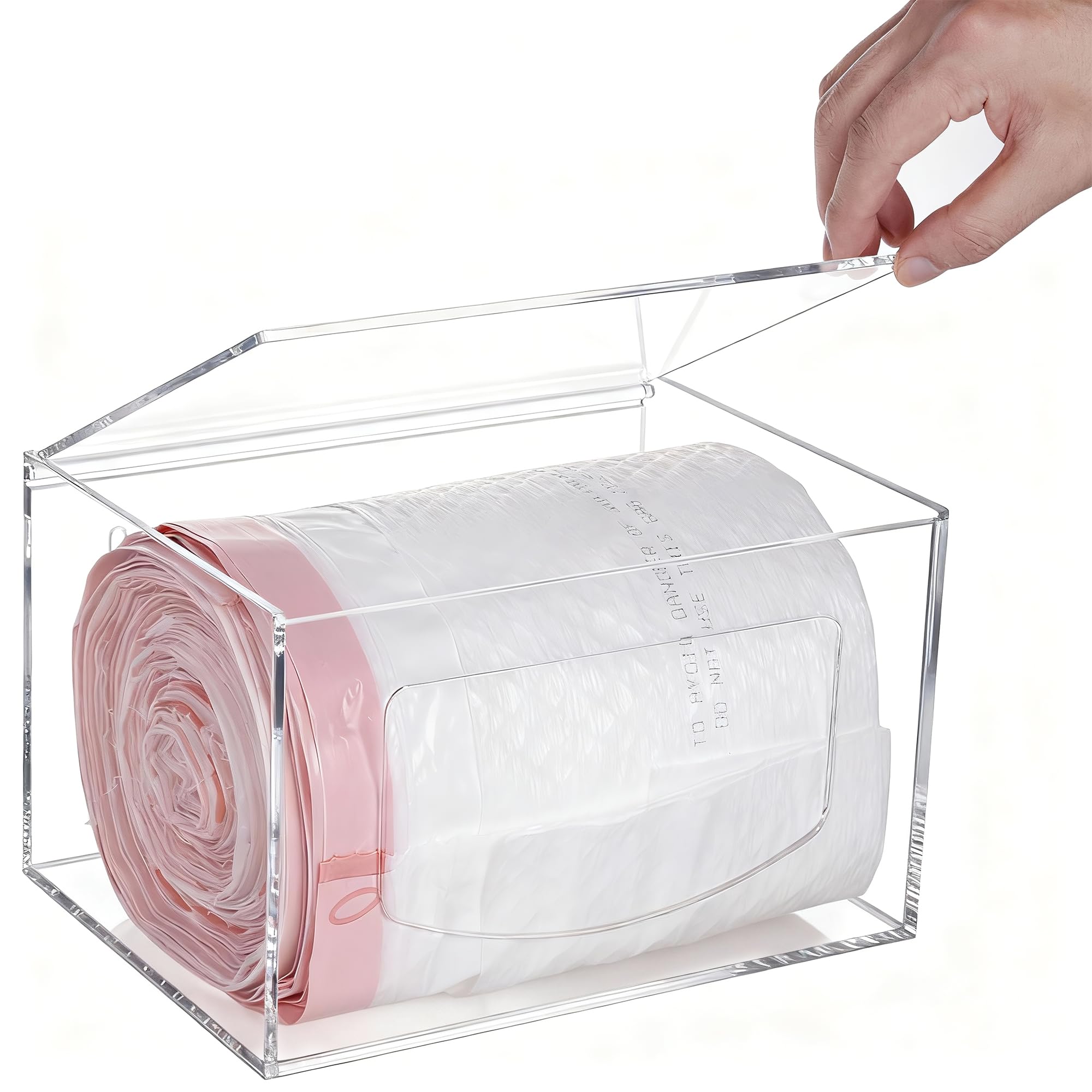 Dispensador de bolsas de basura extra grande con tapa, dispensador de bolsas de basura acrílicas debajo del fregadero, dispensador organizador de bolsas de basura de cocina montado en la