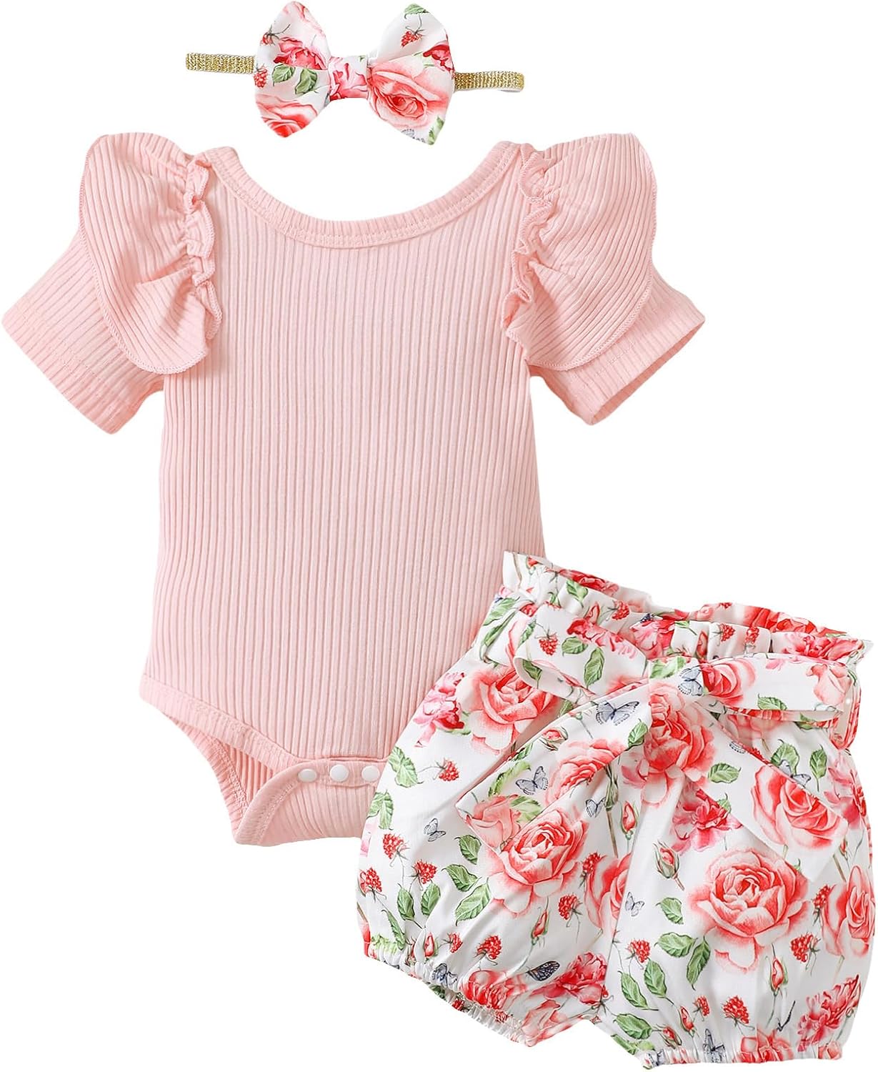 Newborn Baby Girl Summer Clothes Infant Girl Outfit Ruffle Romper Short Set Cute Baby Clothes for Girl