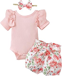 Newborn Baby Girl Summer Clothes Infant Girl Outfit Ruffle Romper Short Set Cute Baby Clothes for Girl - Buy now