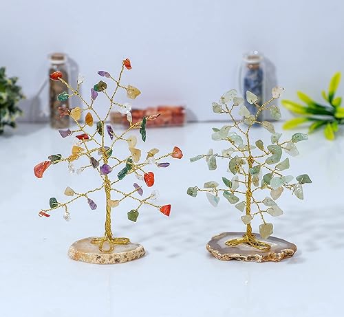 Miniatura 4 de Aventurina verde y mezcla de chakras, mini rebanada de piedras preciosas curativas naturales de cristal bonsái, árbol del dinero, Feng Shui, para