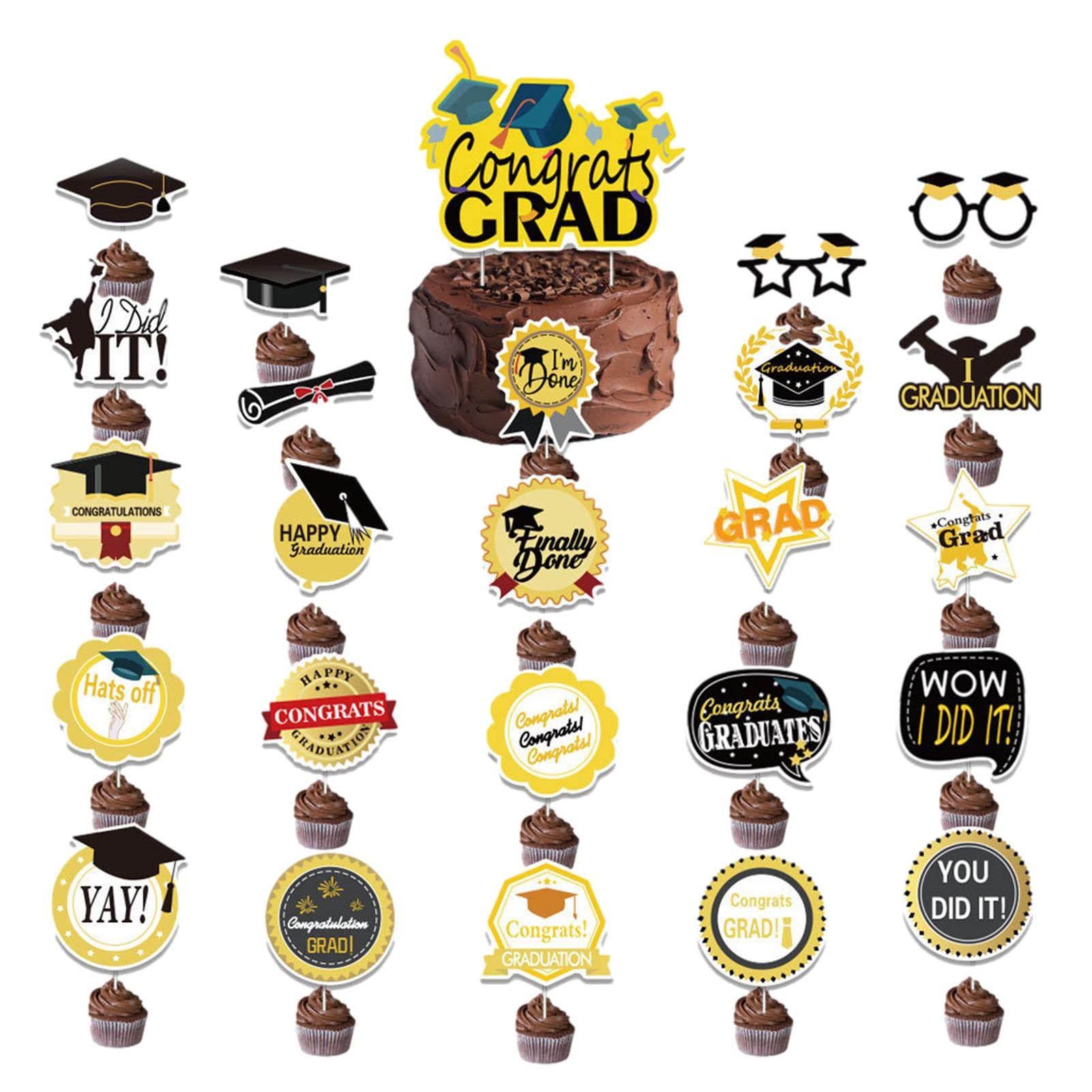 DEEVAL Graduation Cupcake Toppers 2023, Graduation Party Cupcake Toppers, 25 PCS Graduation Theme Cake Decorations, Class of 2023 Congrats Grad Diploma Cupcake Picks for Graduation Party