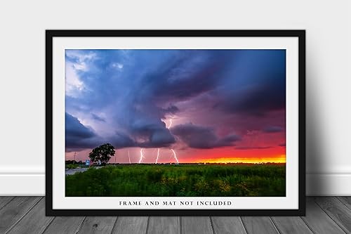 Miniatura 3 de Storm Photography Print (Not Framed) Picture of Multiple Lightning Strikes at Sunset on Stormy Summer Evening in Oklahoma Weather Wall Art Nature