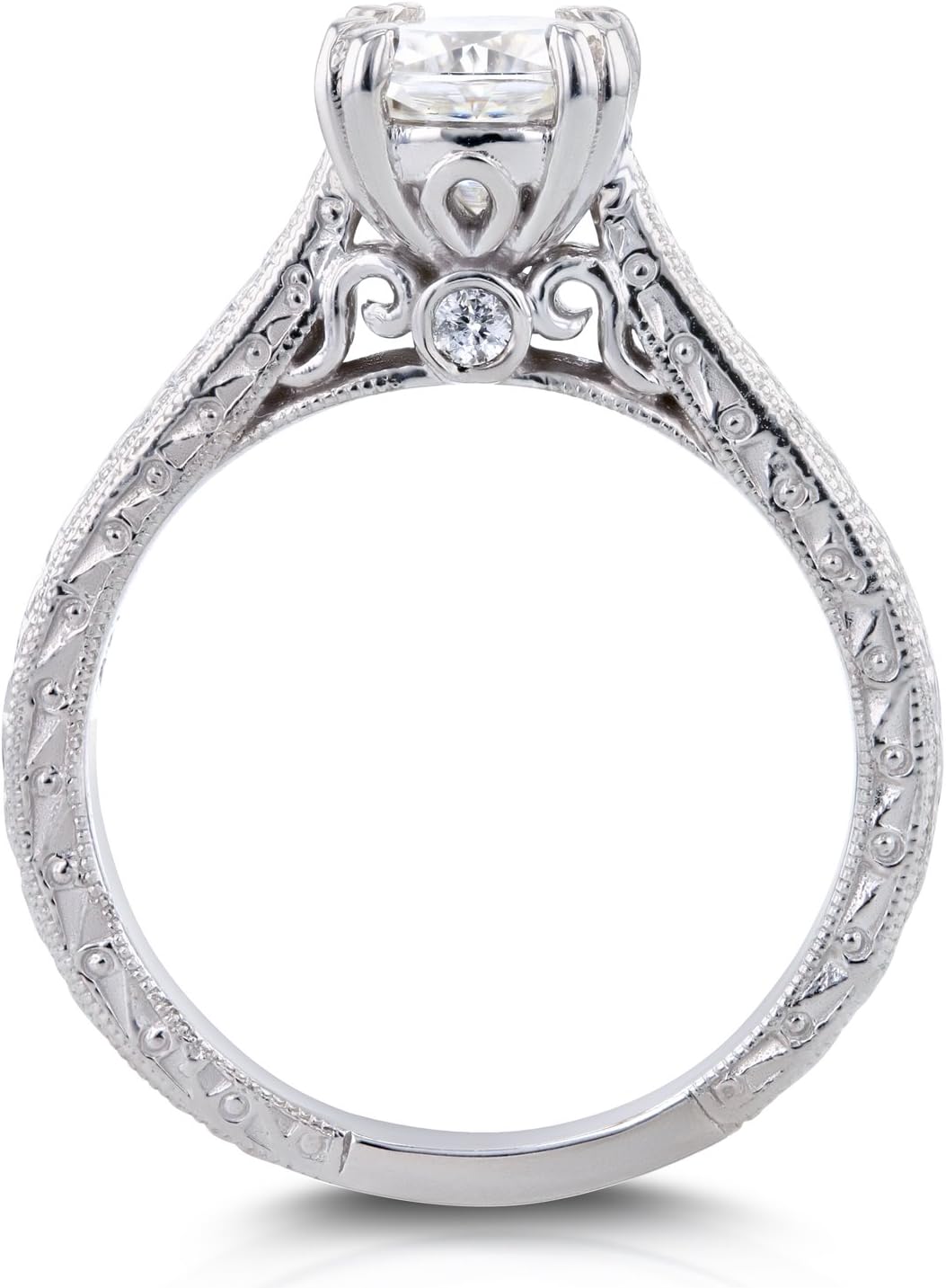 Kobelli Diamond Antique Style Engravings Engagement Ring 1 CTW in 14k White Gold