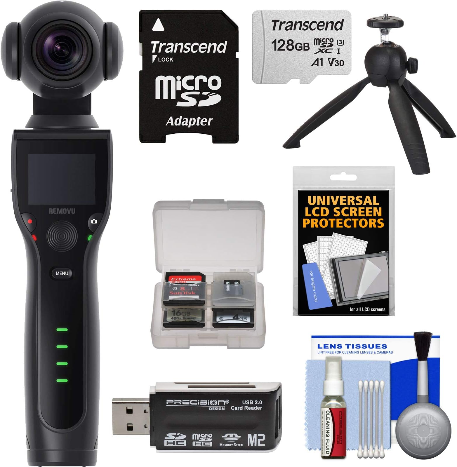 K1 4K Video Camera with Integrated 3-Axis Gimbal Stabilizer with 128GB Card + Reader + Tabletop Tripod + Kit