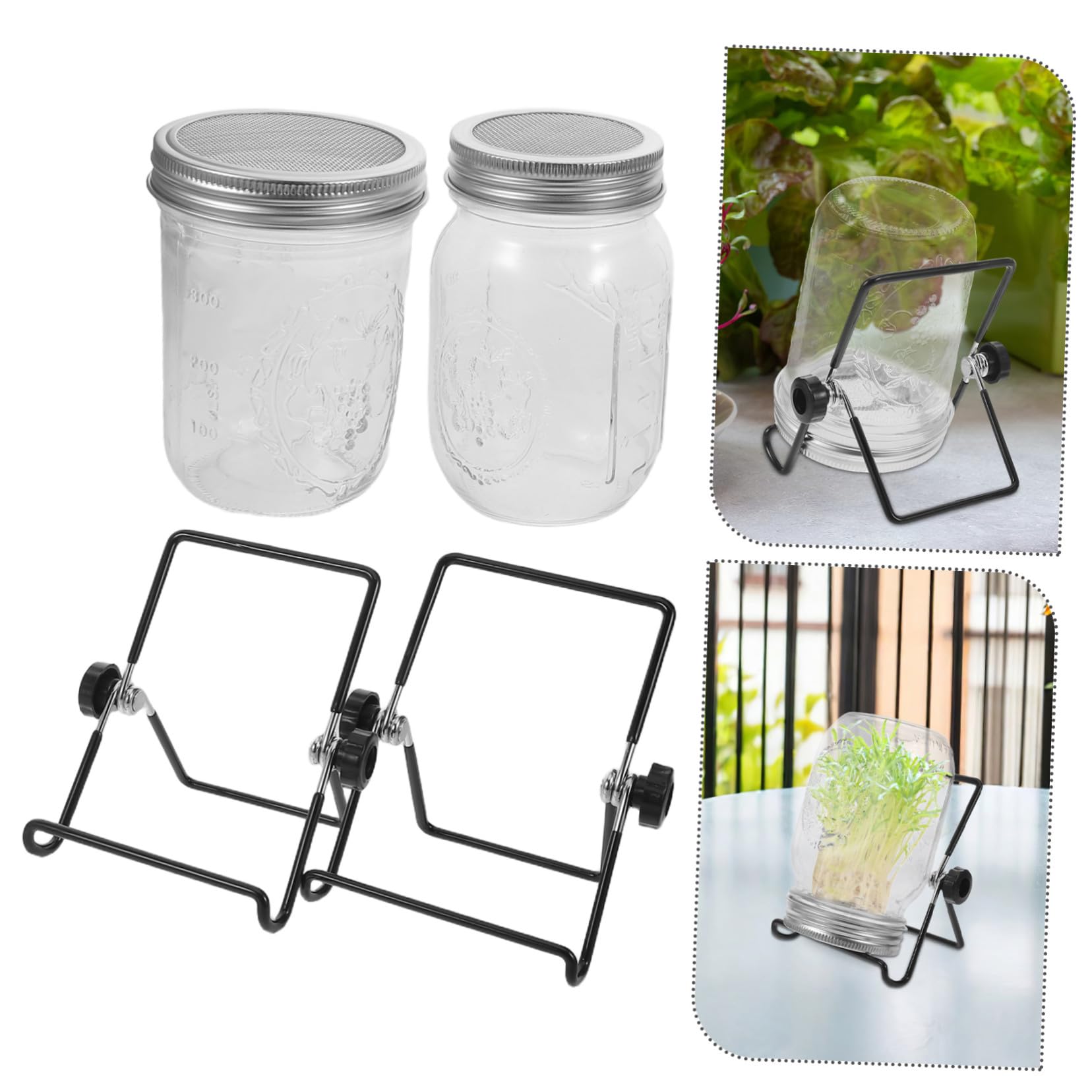 2 Juegos Kit de Germinación con Tapas y Coladores de Acero Inoxidable para Frascos Mason de Soporte para Brotes y Microverduras Casa y Fiestas