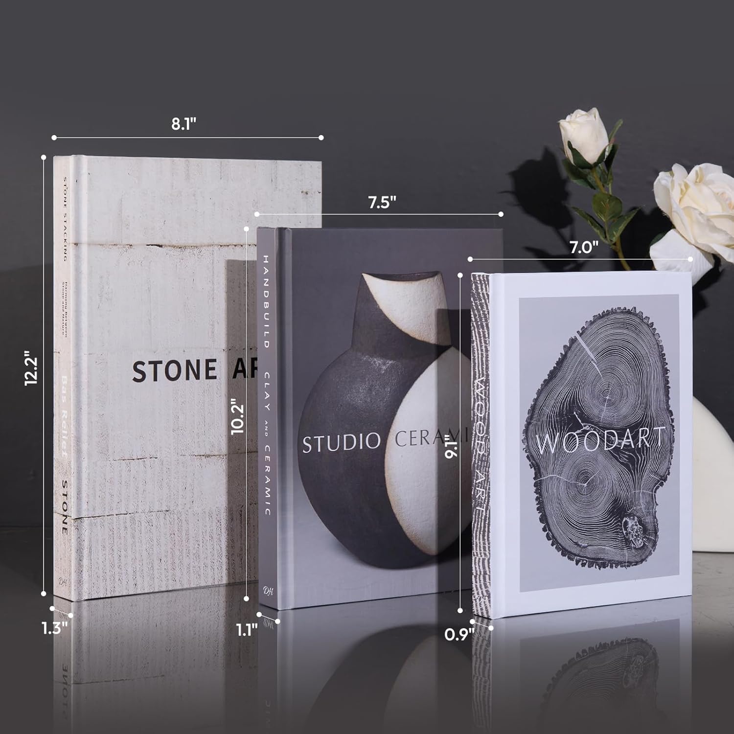 Decorative Books for Home Decor, Set of 3 Sizes Faux Books, Book Decor for Living Room, Office, Bookshelf, Coffee Table Decoration, Modern Stacked Display