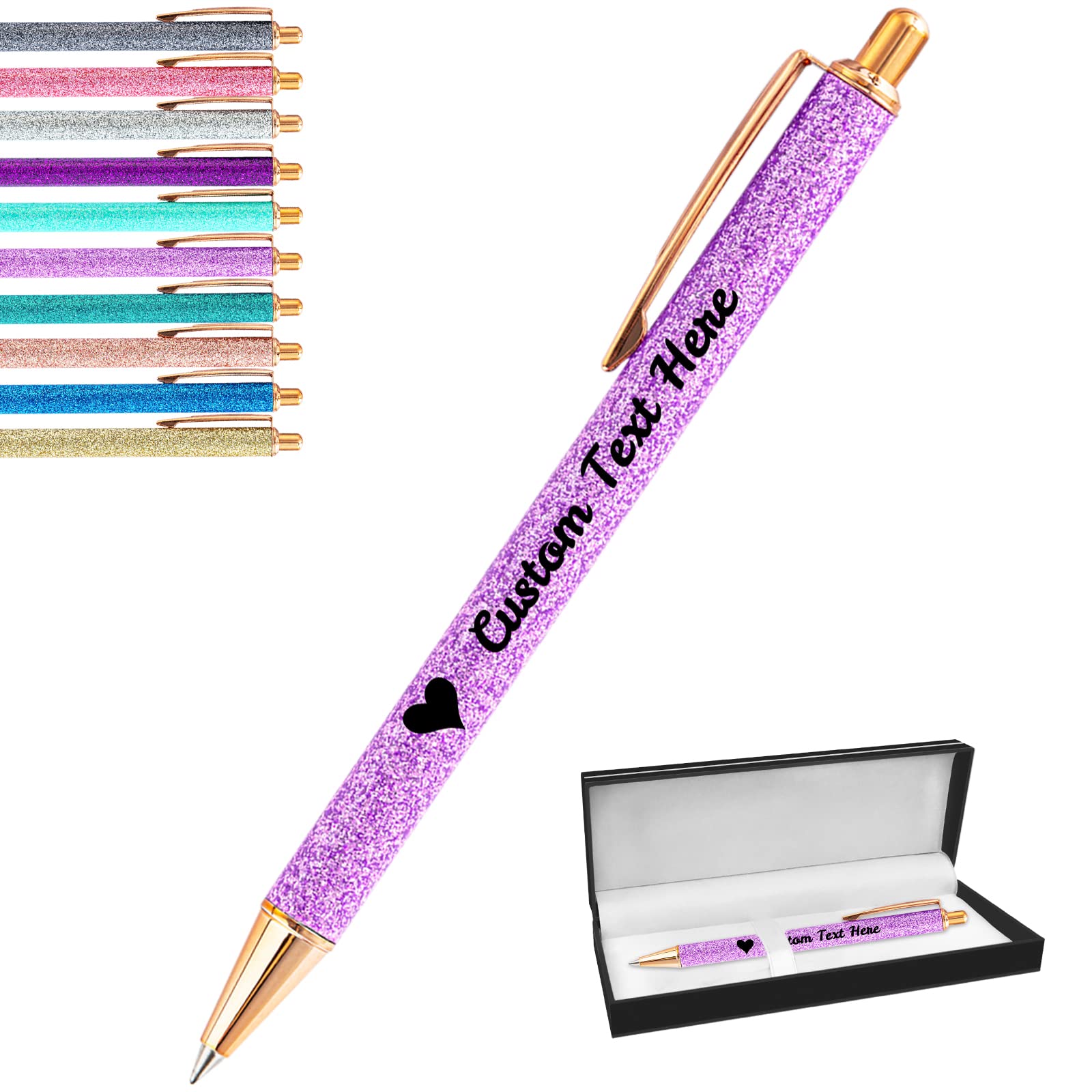 Aolun Personalised Pens with Name Custom Glitter Pen Bulk Customised Retractable Ballpoint Pens with Text Message for Women Nurses Writing Birthday Business Graduation_Black Ink — image 1
