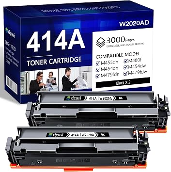 414A Black Toner Cartridge 2 Pack | Replacement for HP Color Pro MFP M479fdw M454dw M454dn M455dn M479fdn Printer | W2020A