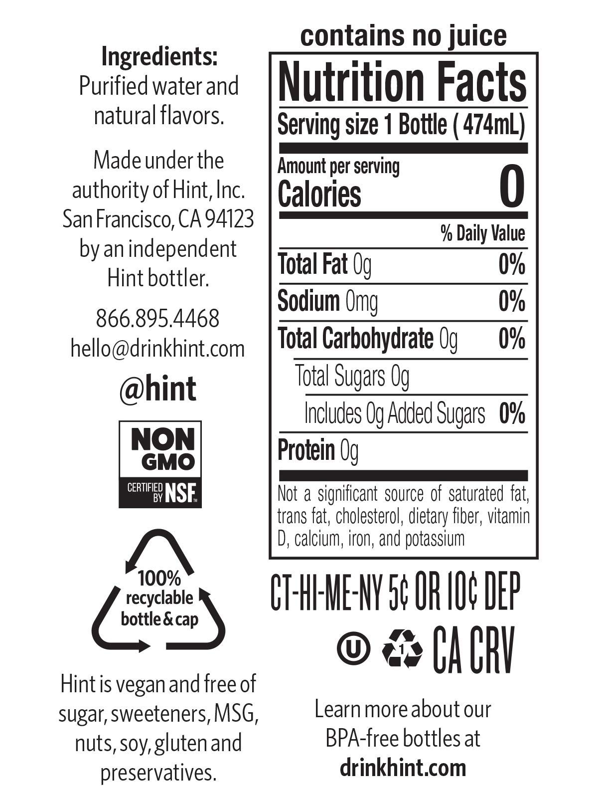 Hint Water Peach, Pure Water Infused with Peach, Zero Sugar, Zero