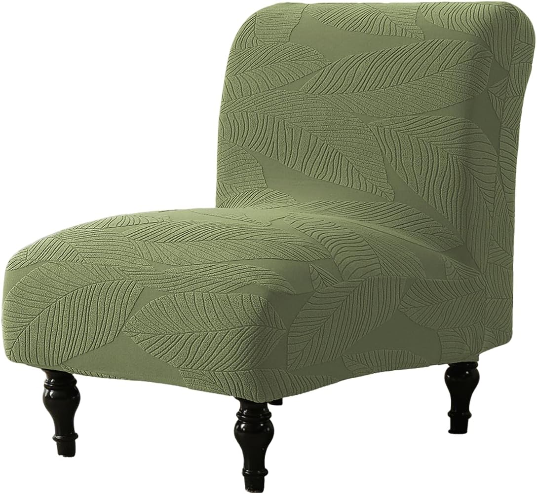 Armless Accent Chair Cover Stretch Jacquard Accent Chair Slipcovers Without Arms Washable Armless Non-Slip Chair Slipcover Chair Protector Covers for Living Dining Room 1 Pack Olive Green