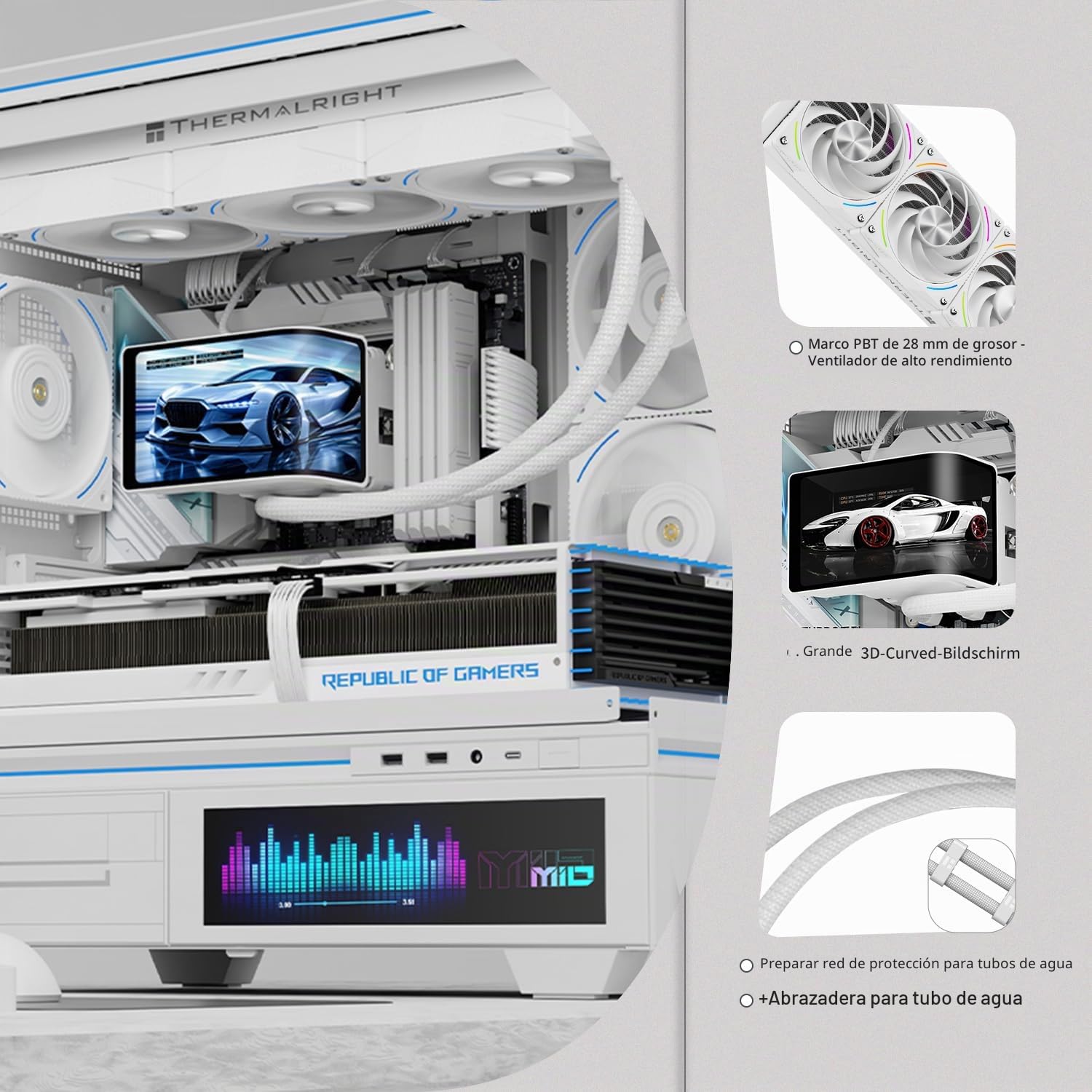 TR-Thermalright Wonder Vision 360 Turbo ARGB White Liquid CPU Cooler, 6,67 pulgadas, pantalla curva 3D con resolución de 2400 x 1080, magnético, 360 mm Aio, blanco, para AM5, LGA1851/1700